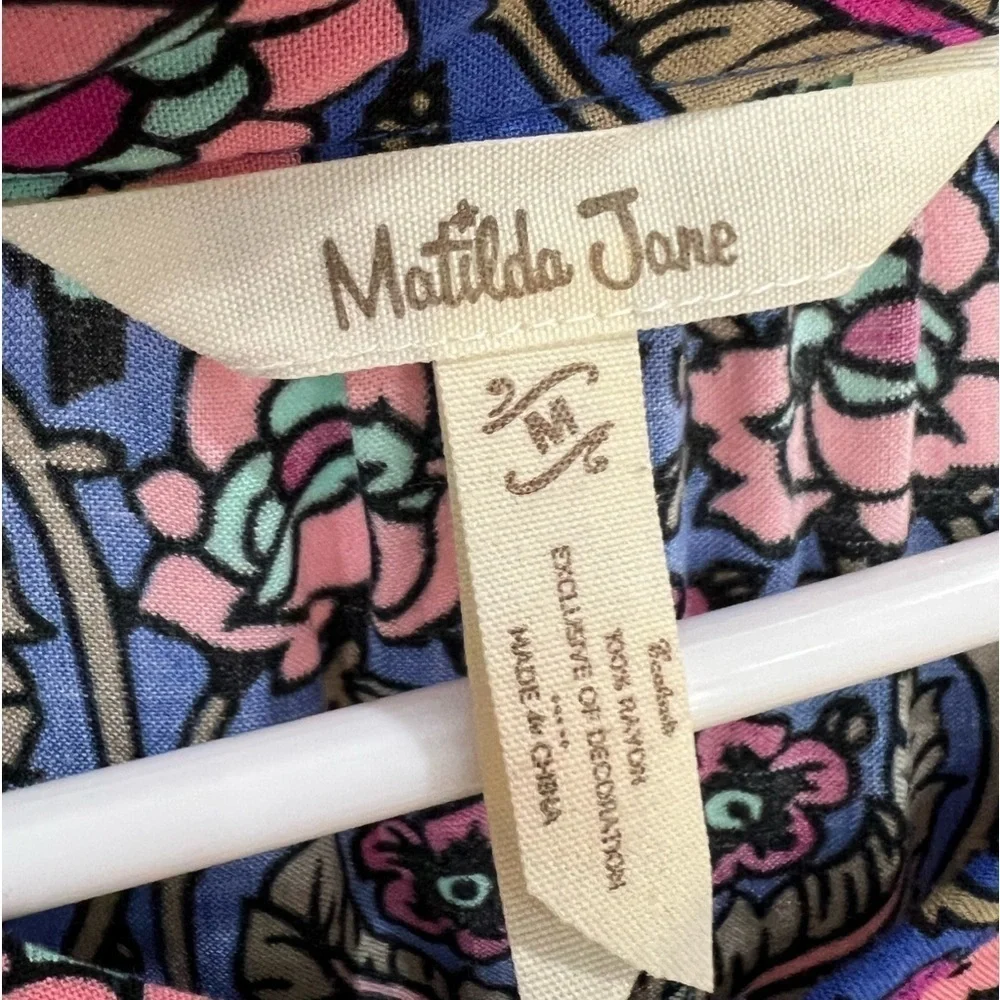 Matilda Jane Thoughts and Dreams blue & pink rayon floral long sleeve dress med